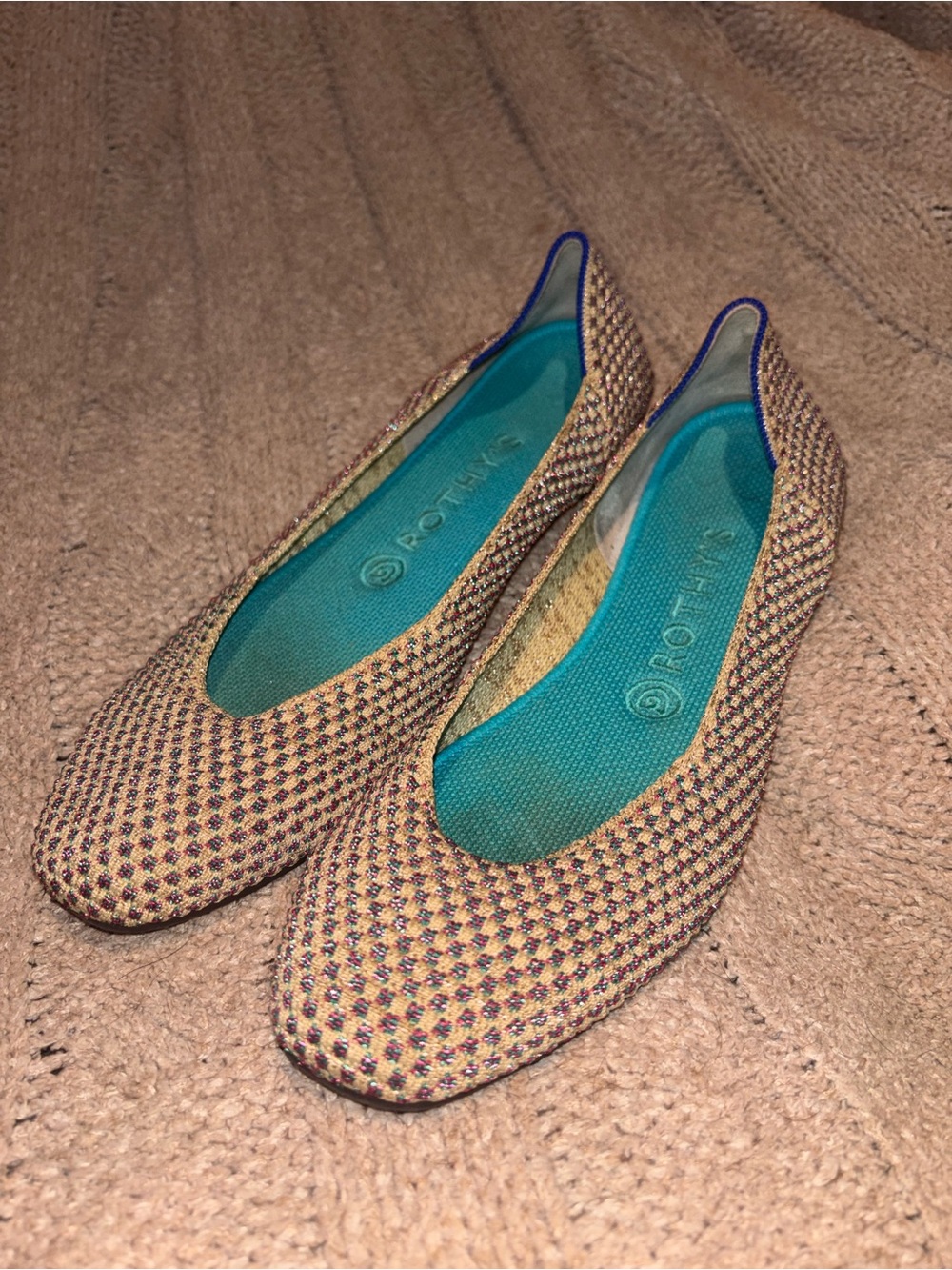 Rothy’s The Square Metallic Gold Multicolor Knit Flats Women’s Size 9 US